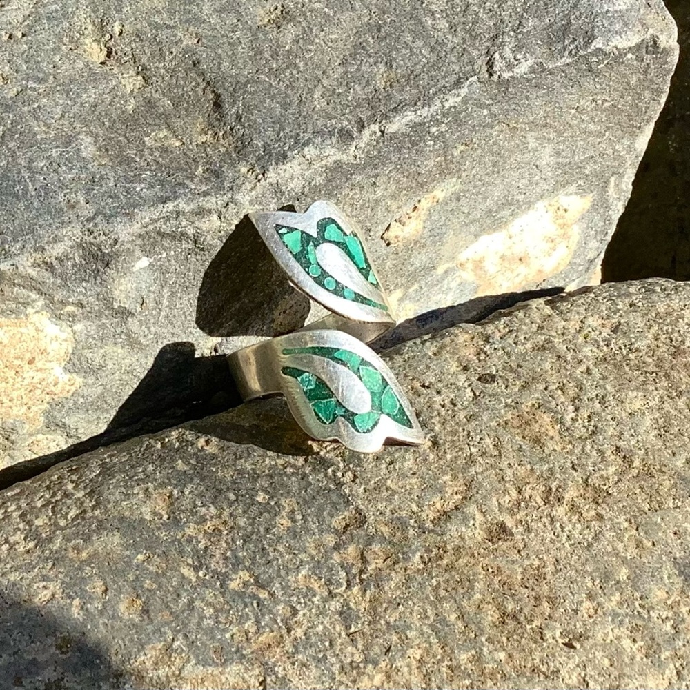 Malachite Inlay Sterling Bypass Ring MEXICO